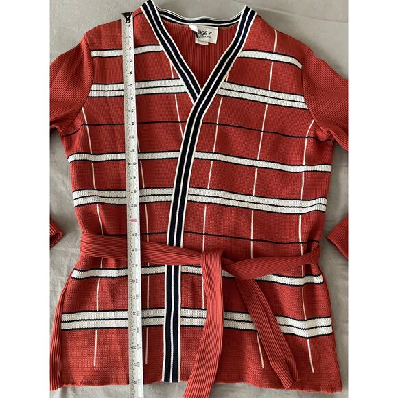 Vintage Stage T orange and navy 70s wrap tie front cardigan mod retro - Picture 7 of 7